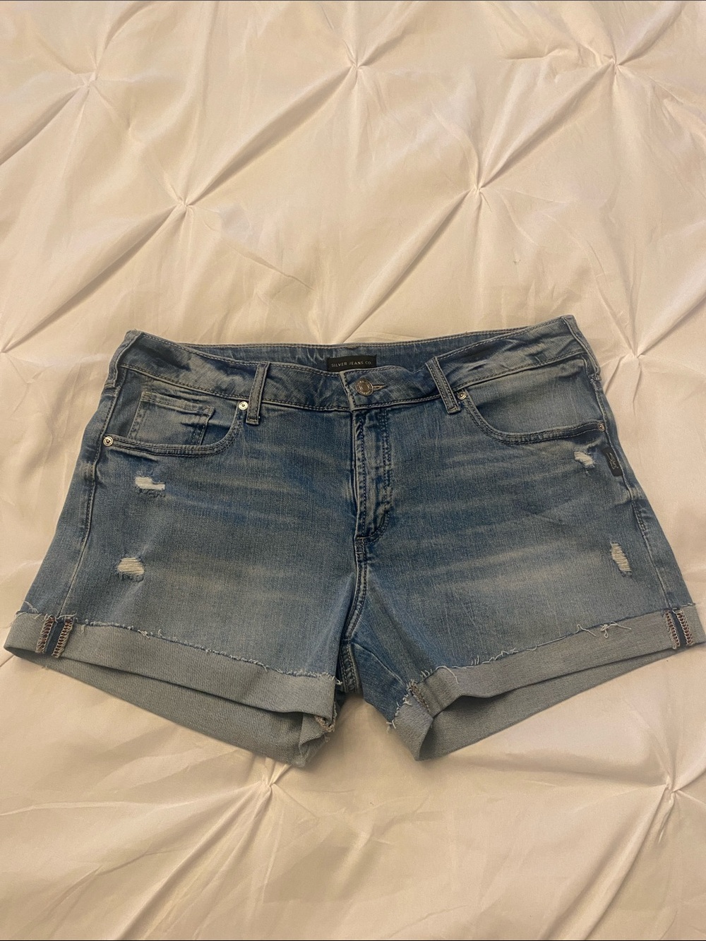 Silver Denim Distressed Jean Shorts - Picture 1 of 7